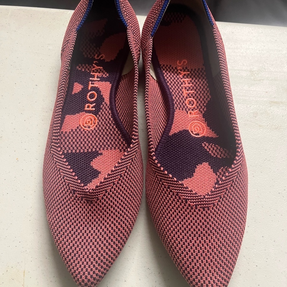 Rothy's Vibrant Pink and Navy Flats
